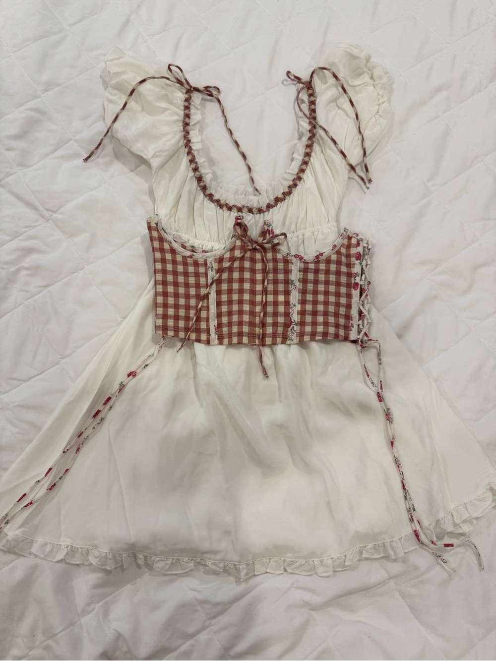 For love and lemons White Dress with Gingham Removable Corset